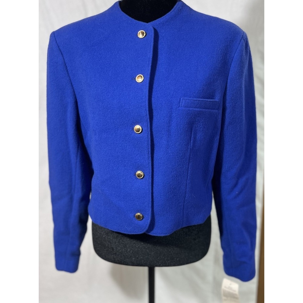 Miss Pendleton Cobalt Blue Wool Blazer Jacket Womens Sz 12 Gold Buttons Cropped